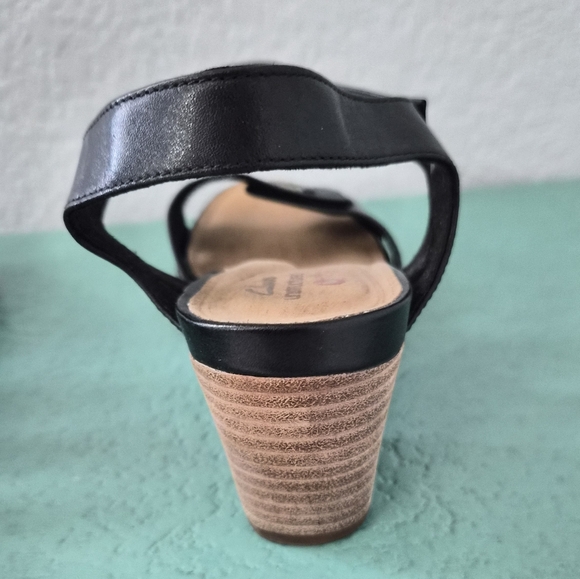 Clarks Unstructured Black Leather Comfort Sandals Block Heel Size 8 - Picture 5 of 12